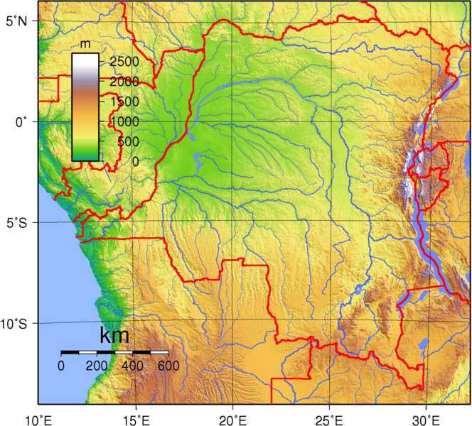 Relief und Topographie DR Kongo
